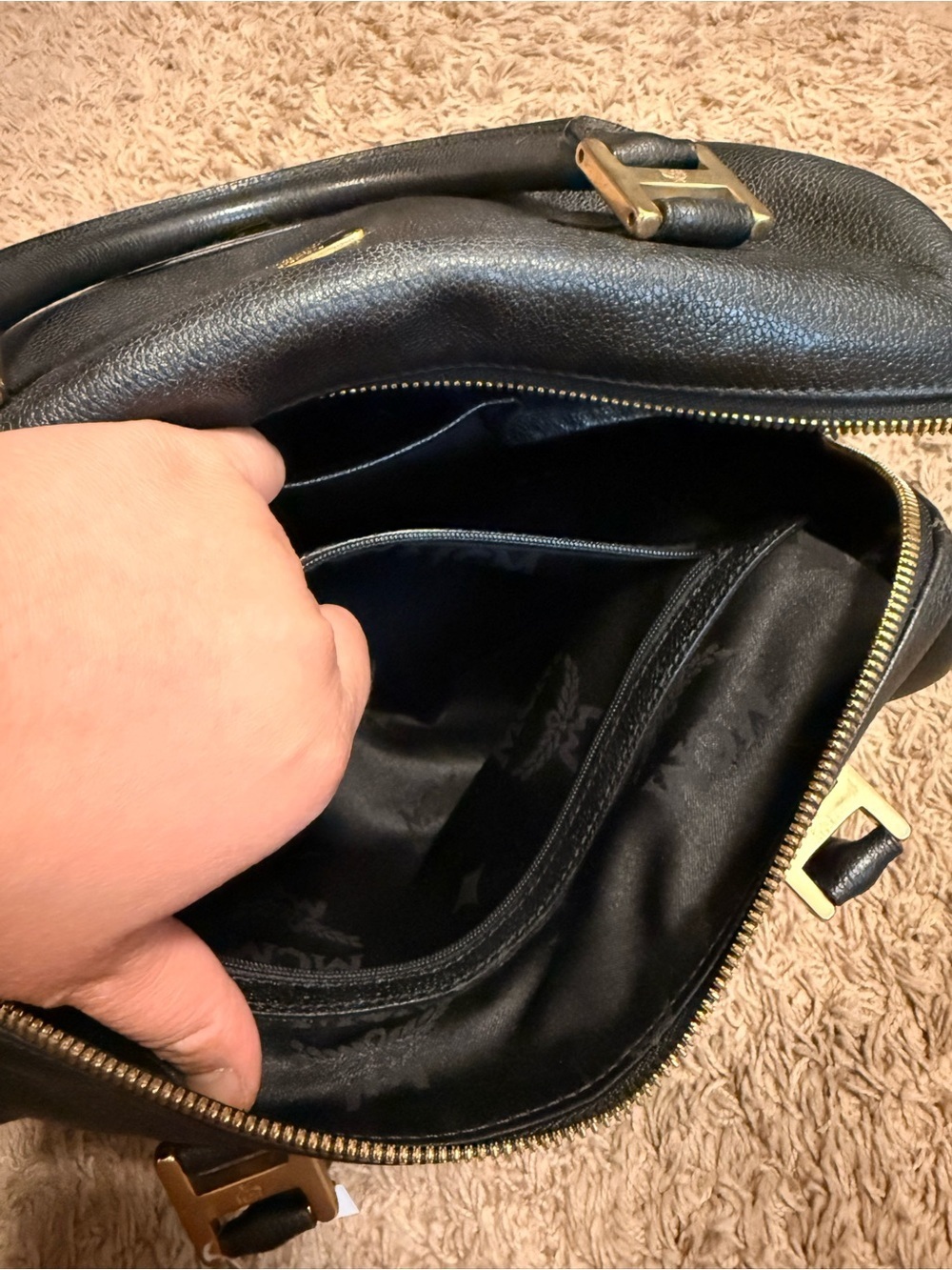 MCM Black Leather Boston Bag with Gold Hardware - Picture 12 of 15